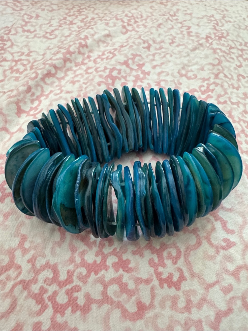 Teal Blue Shell Disc Stretch Bracelet - Women Jewelry
